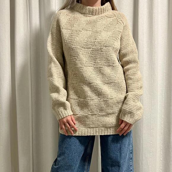 Sweaters - Vintage Beige Cream wool sweater knitwear